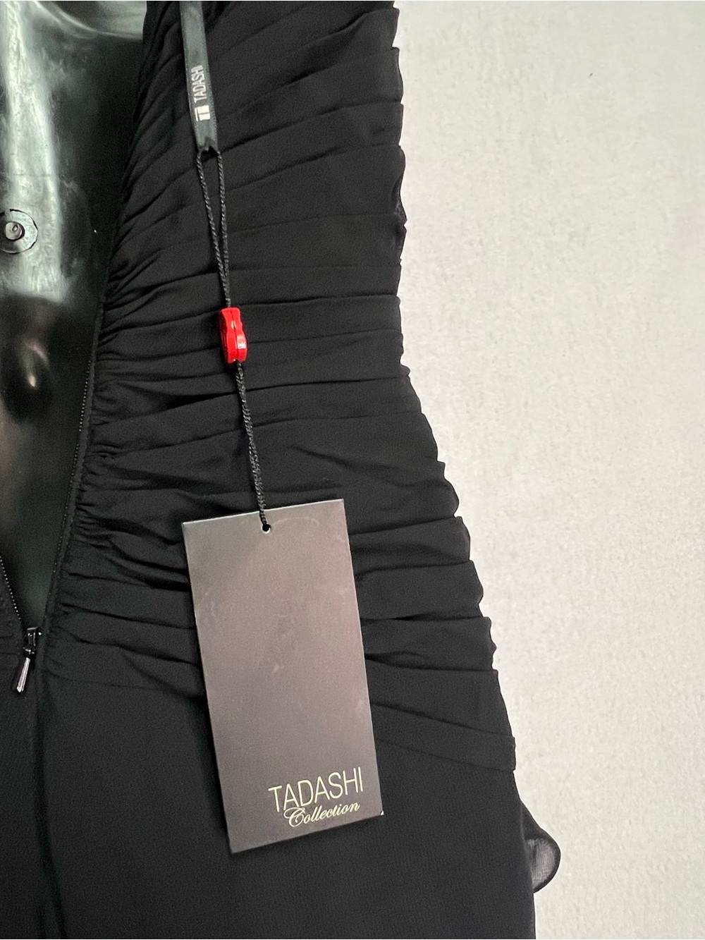Tadashi Shoji Black v-neck ruched silk tiered maxi dress - Picture 6 of 7